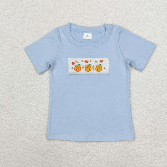 BT0833 baby Boys pumpkin short sleeves Top embroidery