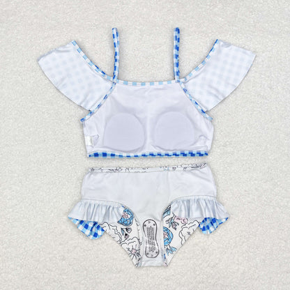 S0254 Girls blue Floral Bathing Suit 2pcs