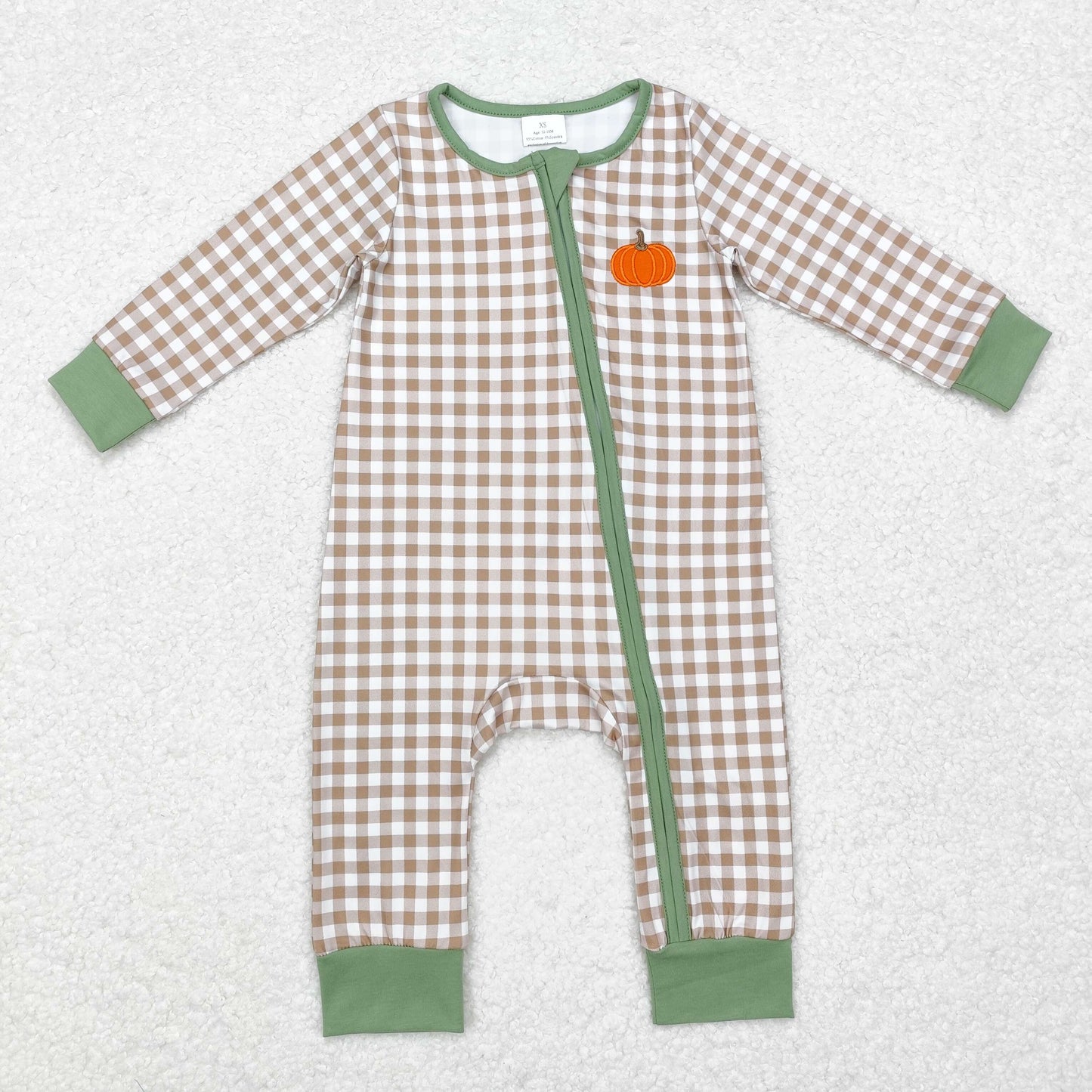 LR1254 Baby boys pumpkin zipper romper embroidery