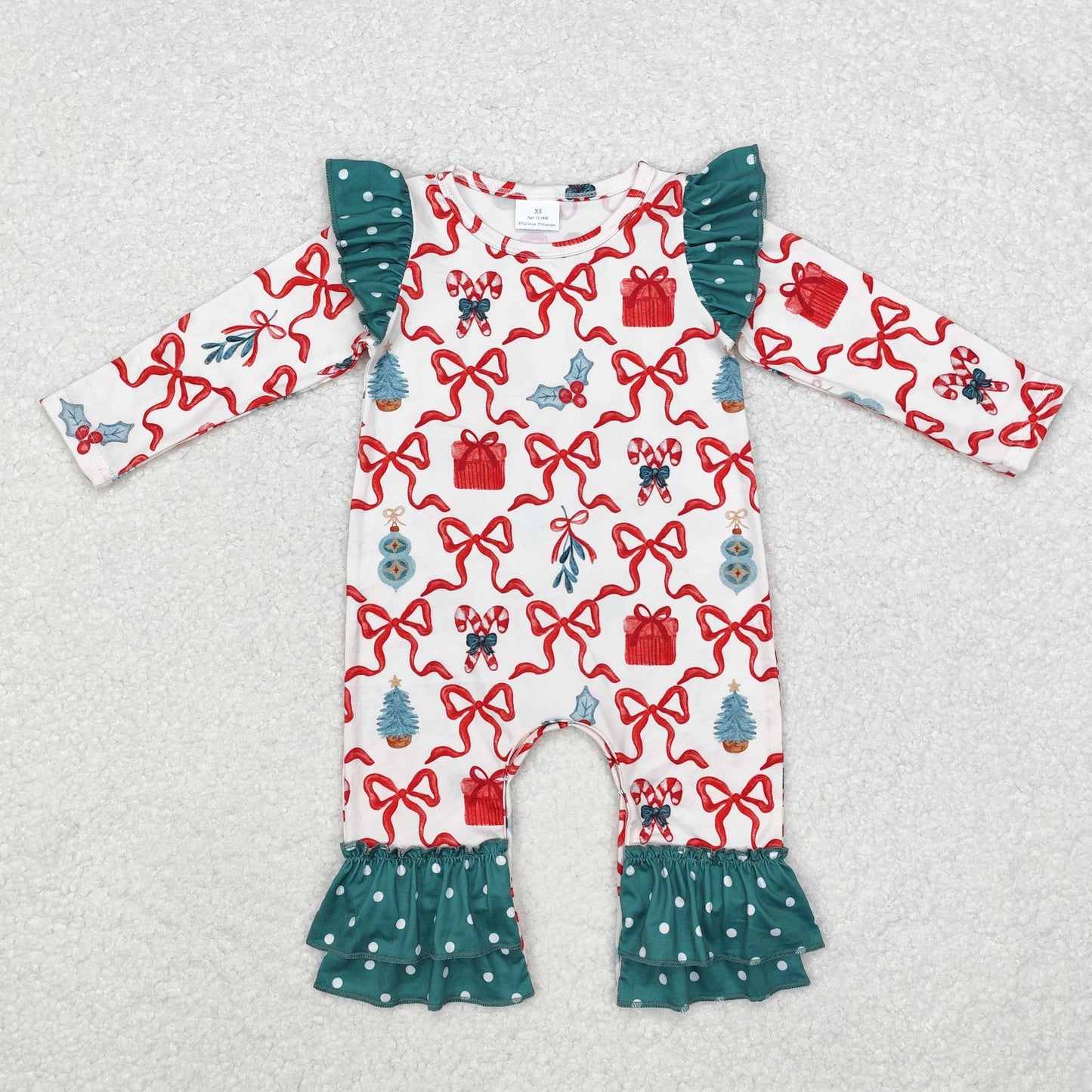 LR1285 Baby Christmas bow long sleeve romper