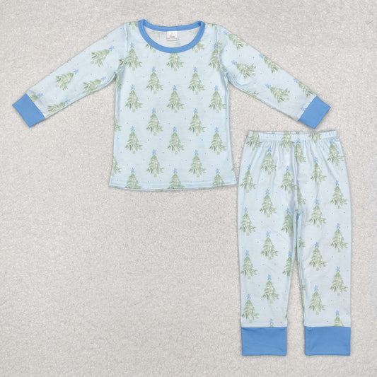 BLP0639 Christmas tree blue long sleeve pajamas