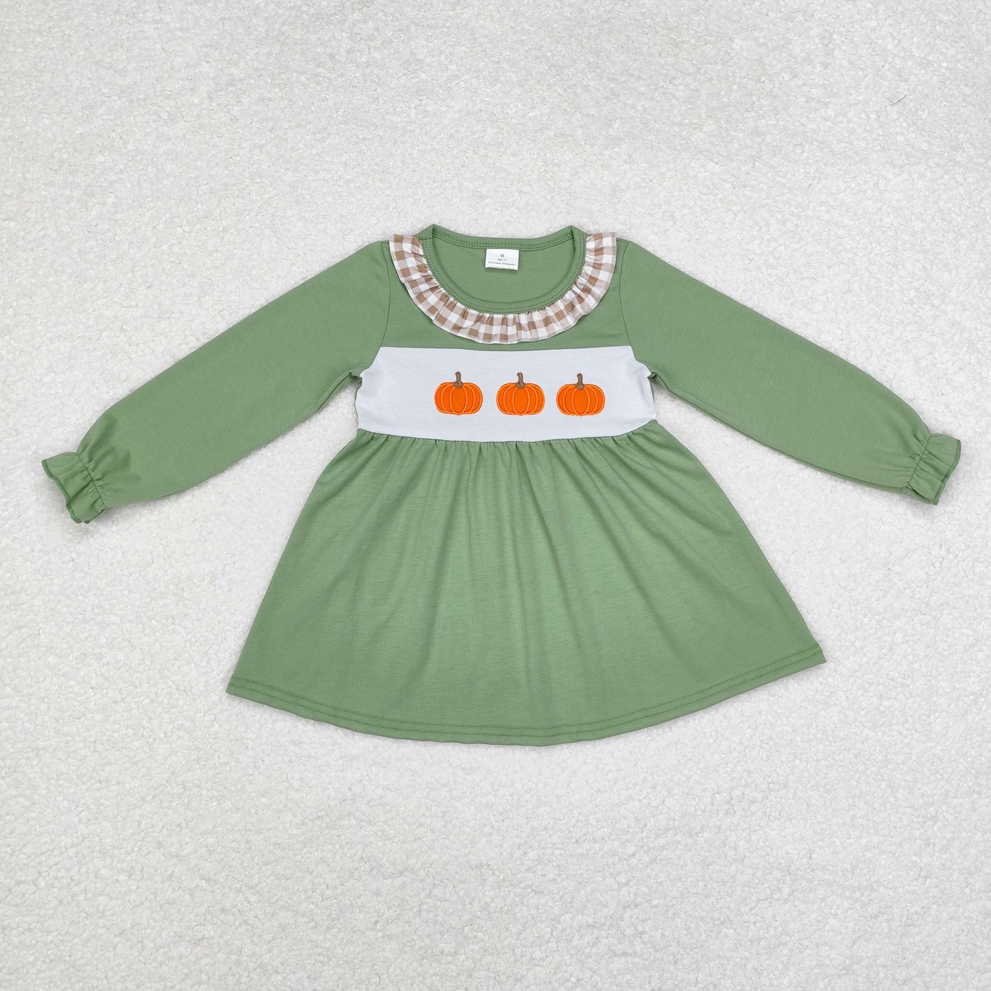 GT0711 long sleeves pumpkin green girls top embroidery