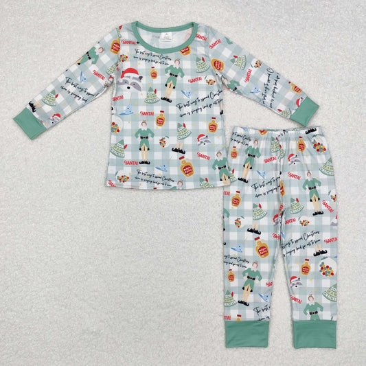 BLP0804 baby Boys Christmas green pajamas