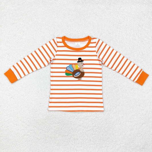 BT0816 Boys orange turkey long sleeves Top embroidery