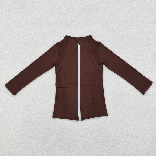 GT0678 baby girls brown yoga zipper coat