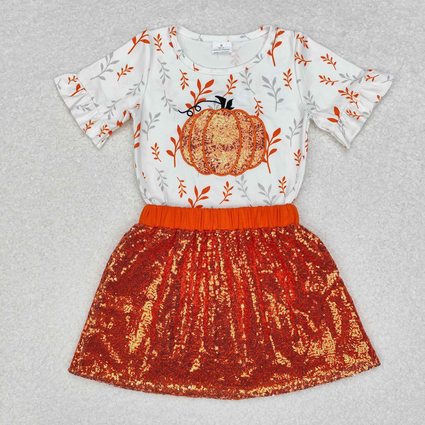 GSD1399 short sleeve pumpkin outfits sequin skirt embroidery