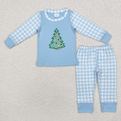 BLP0749 baby Boys Christmas tree pajamas embroidery