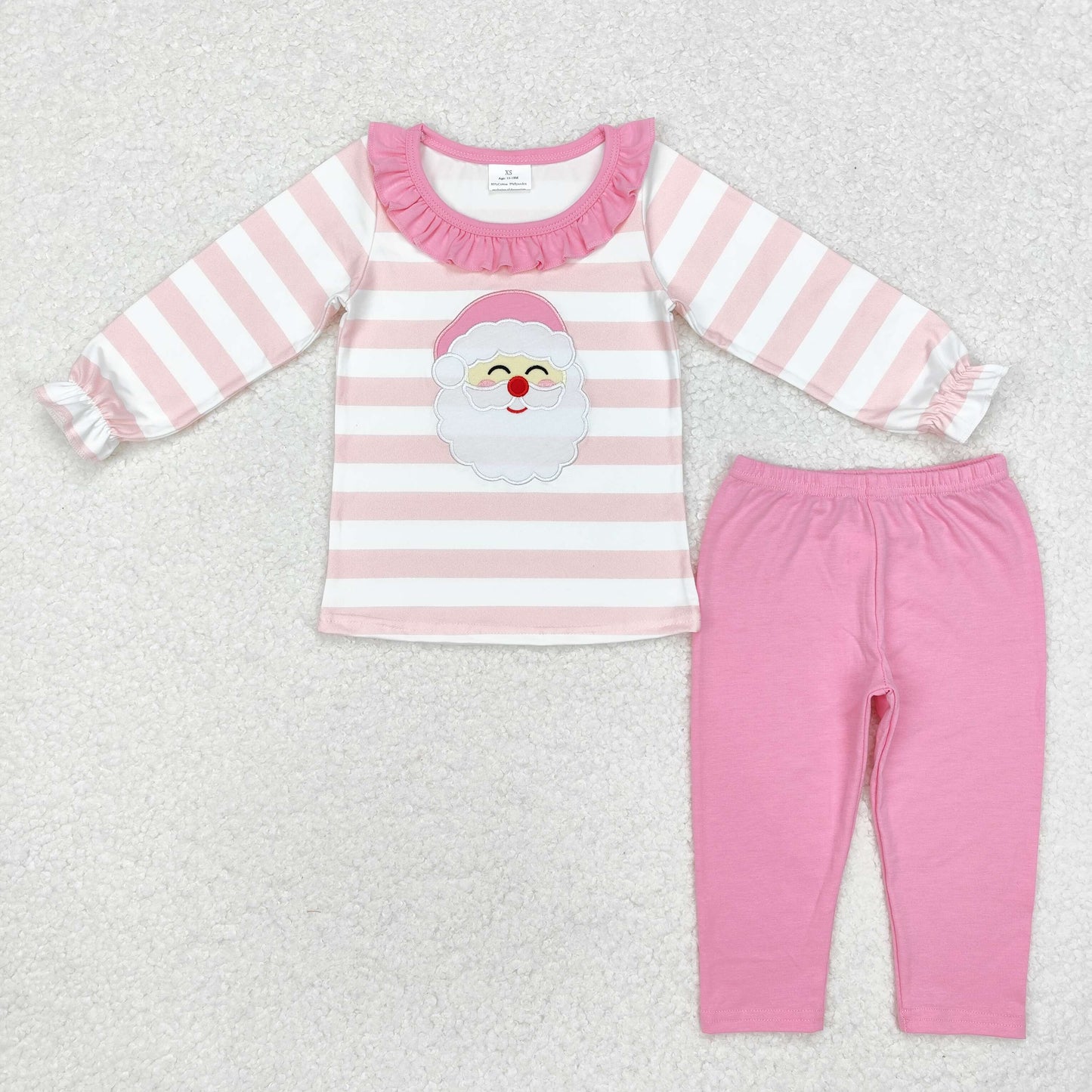 GLP1739 baby girls long sleeve pink santa pajamas embroidery