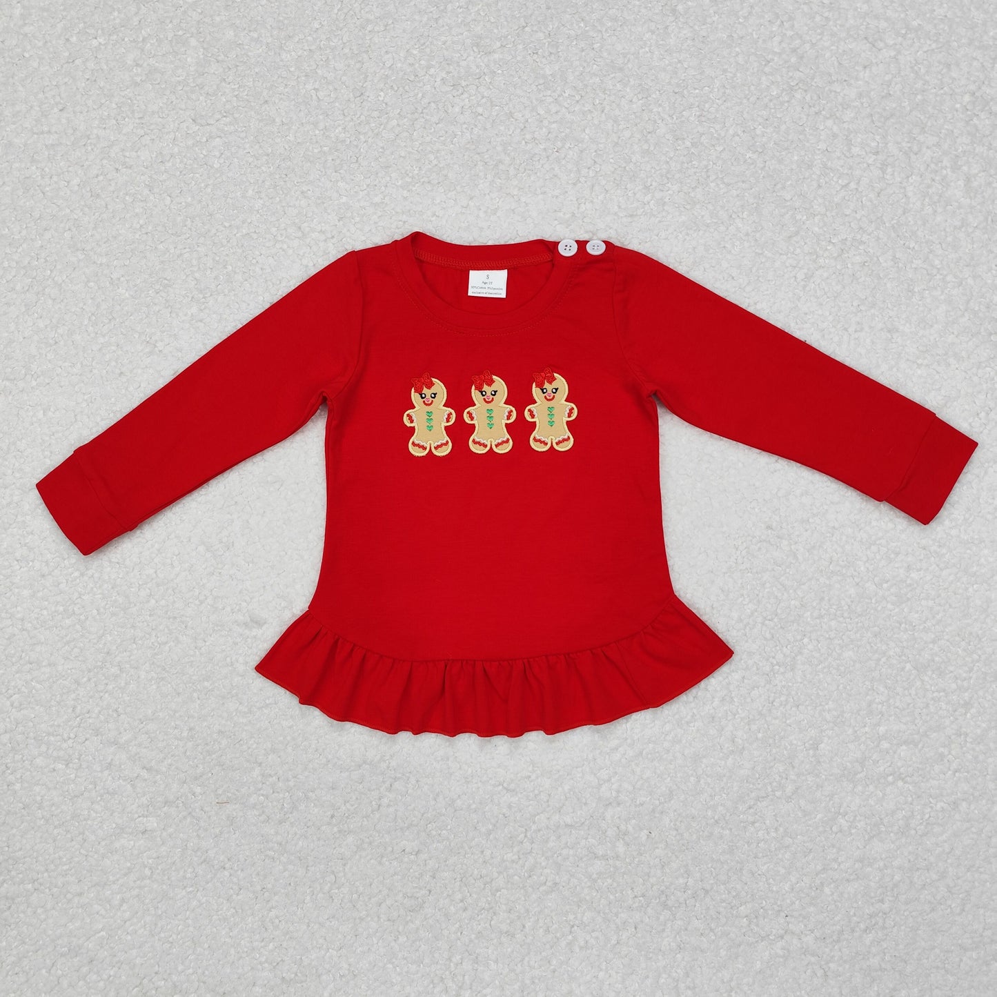 GT0702 long sleeve gingerbread red milk silk top embroidery