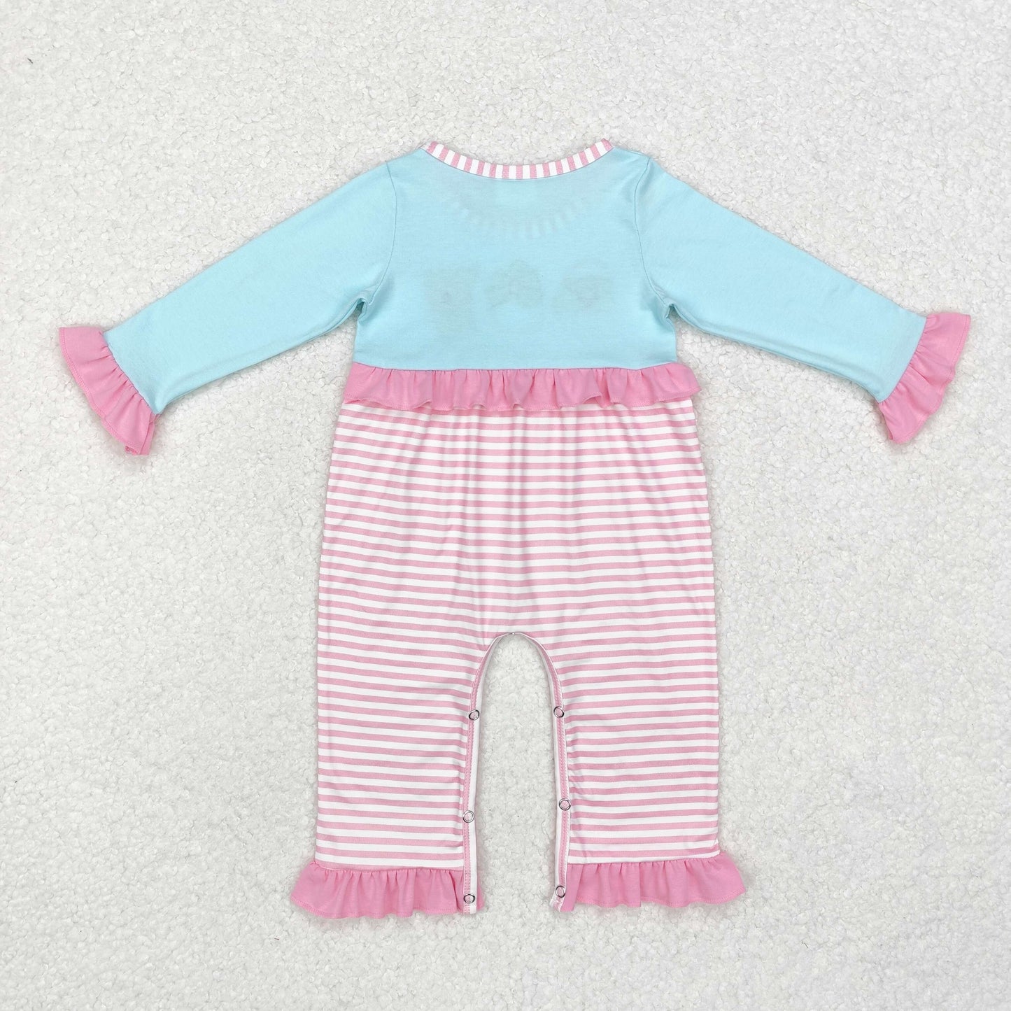 LR1476 long sleeves Christmas Santa blue pink striped romper embroidery