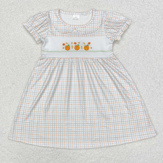 GSD1420 Girls pumpkin pink Dress embroidery