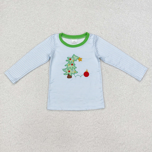 BT0809 Boys dog Christmas tree long sleeves Top embroidery