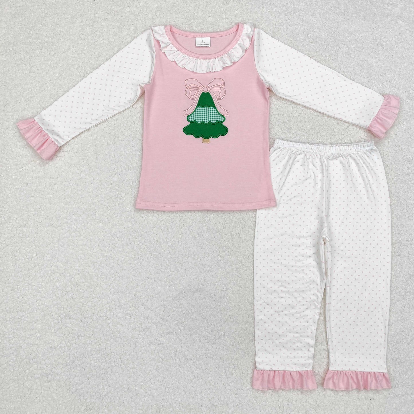 GLP1628 baby girls long sleeve Christmas tree pajamas embroidery