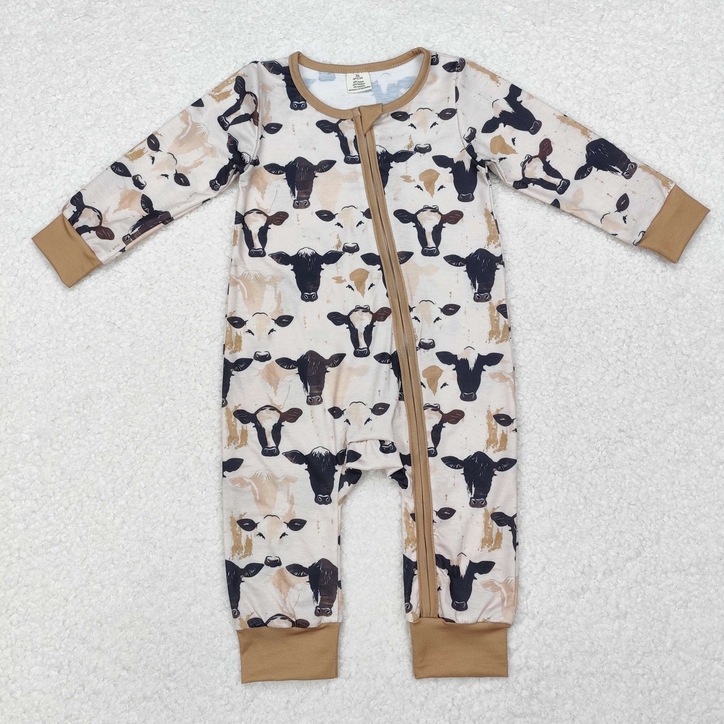 LR1799 Baby boys cow zipper romper