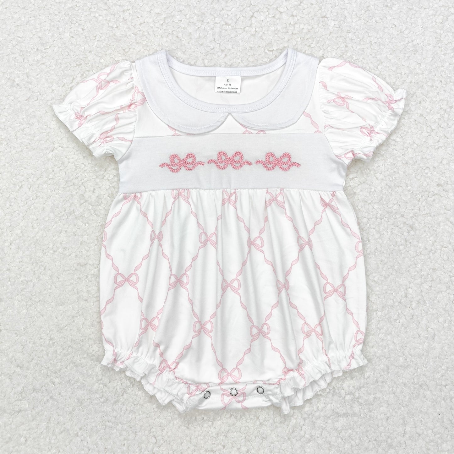 SR1967 Baby girls pink bows romper embroidery