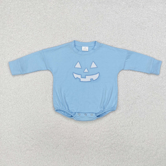 LR1575 Baby boys santa blue romper embroidery