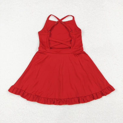 S0453 baby girls red sleeveless yoga dress