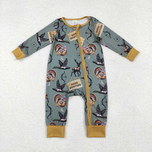 LR1680 Baby boys hunting deer zipper romper