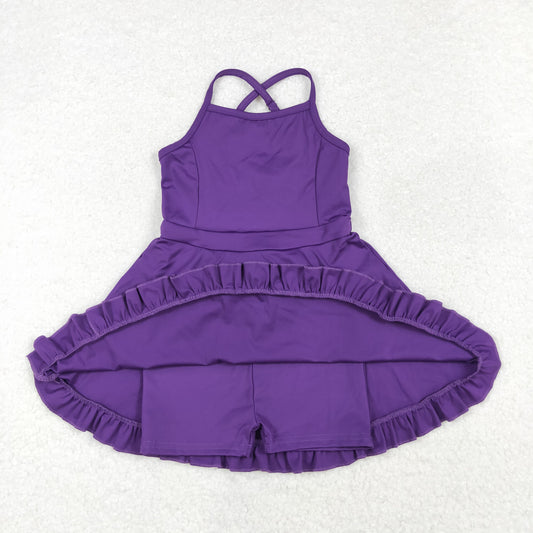 S0454 baby girls purple sleeveless yoga dress