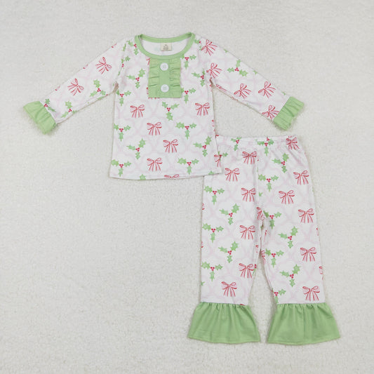 GLP1487 Christmas bow green girls pajamas