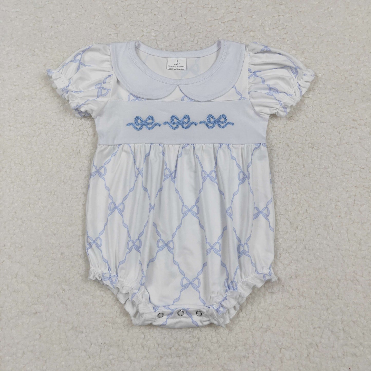 SR1969 Baby girls blue bows romper embroidery