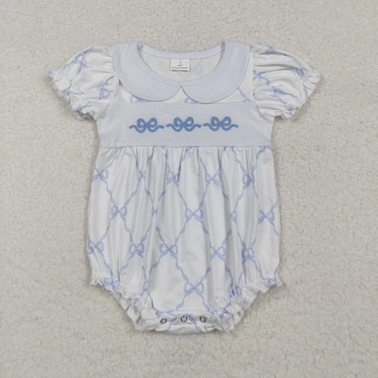 SR1969 Baby girls blue bows romper embroidery