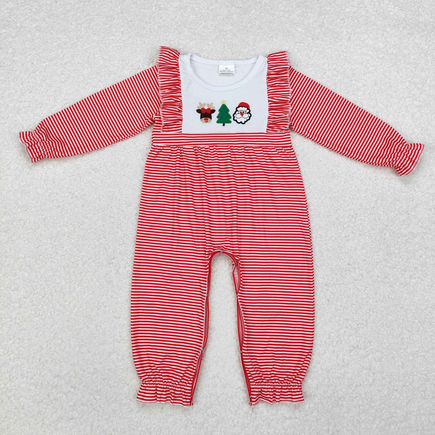 LR1588 Baby girls Christmas stripe romper embroidery