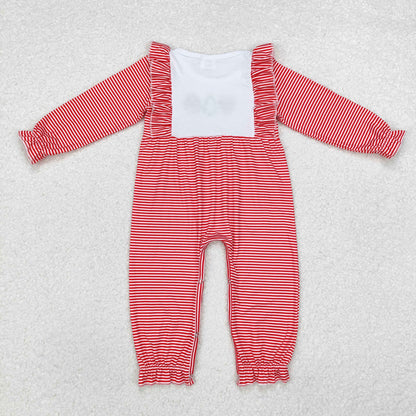 LR1588 Baby girls Christmas stripe romper embroidery