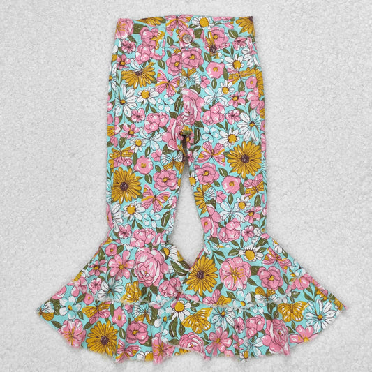 P0633 Girls floral bell bottom Jeans