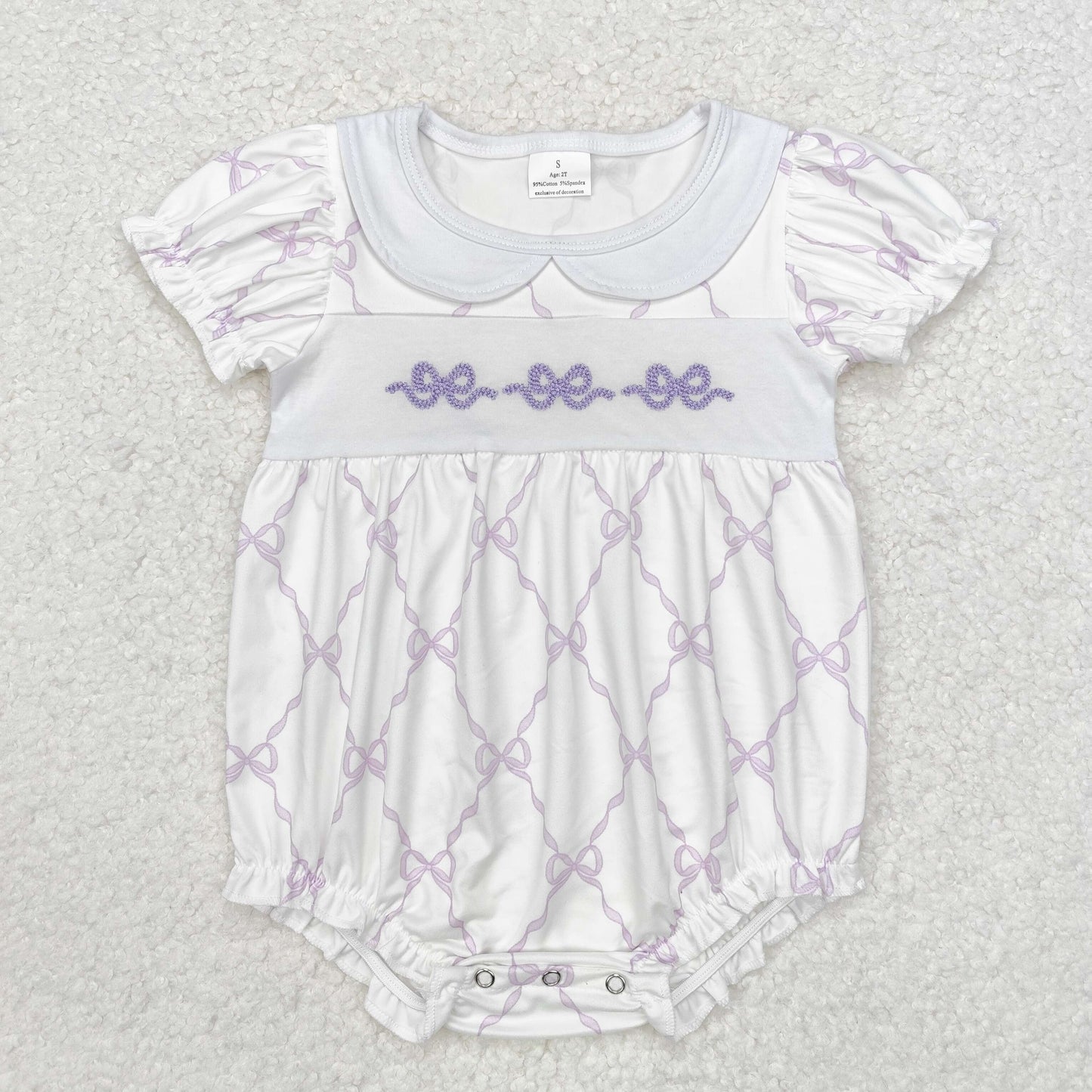 SR1968 Baby girls purple bows romper embroidery