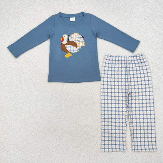 BLP0742 baby Boys blue turkey outfits embroidery