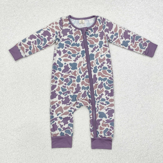 LR1604 Baby boys green camo zipper romper