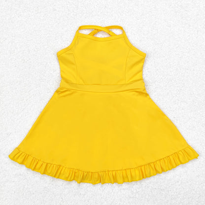 S0455 baby girls yellow sleeveless yoga dress