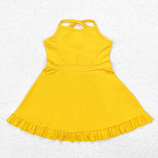 S0455 baby girls yellow sleeveless yoga dress