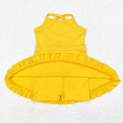 S0455 baby girls yellow sleeveless yoga dress