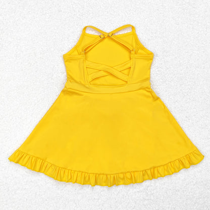 S0455 baby girls yellow sleeveless yoga dress