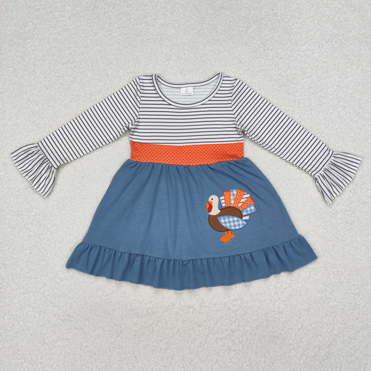 GLD0731 baby Girls blue turkey Dress embroidery