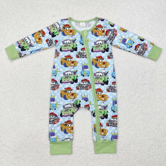 LR1622 Baby boys Christmas cars zipper romper