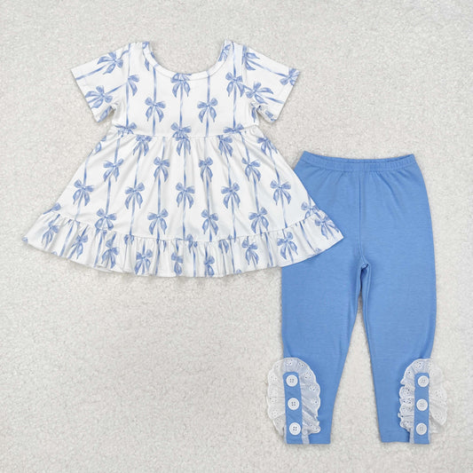 GSPO1688 baby Girls blue bows outfits