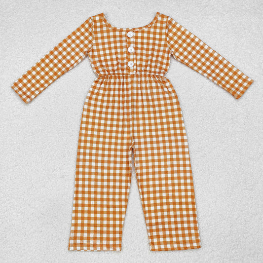 LR1840 Girls brown plaid Jumpsuit