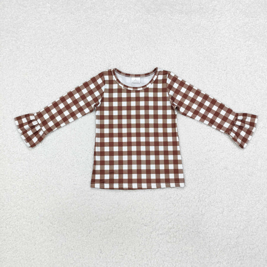 GT0738 baby girls brown plaid long sleeves Top