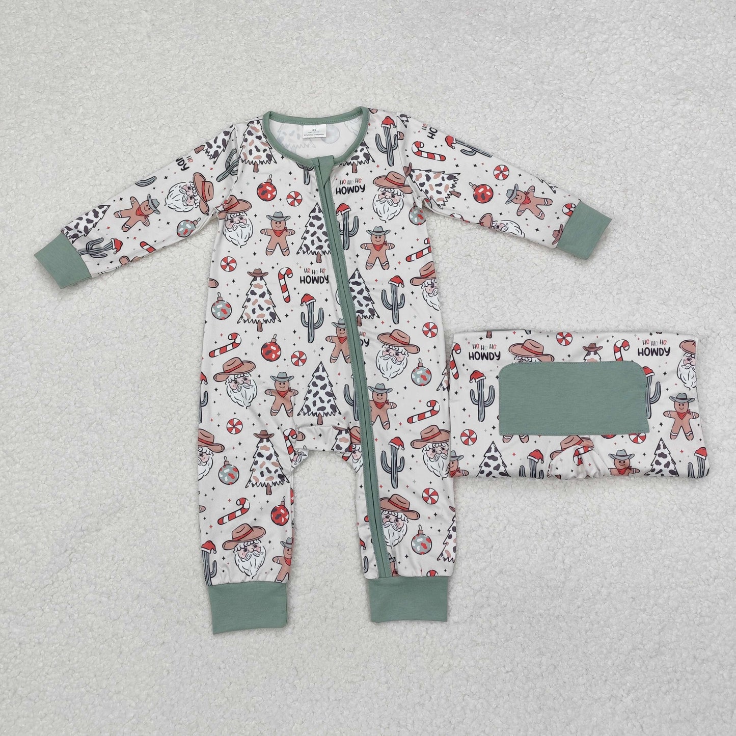 LR1674 Baby boys Christmas howdy zipper romper