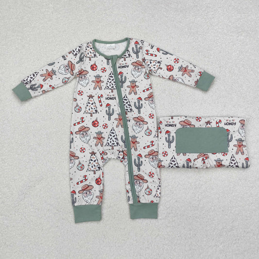 LR1674 Baby boys Christmas howdy zipper romper