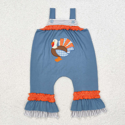 SR1952 Thanksgiving turkey blue girls romper Embroidery