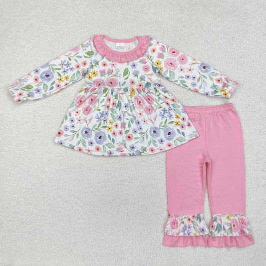 GLP1699 baby girls long sleeve pink floral outfits