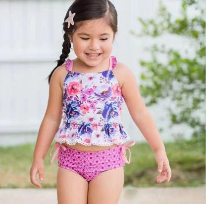 Girls Floral Bathing Suit 2pcs