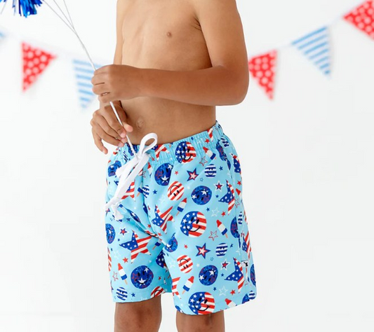 S0434 Smile stars popsicle kids boys 4th of july swim shorts