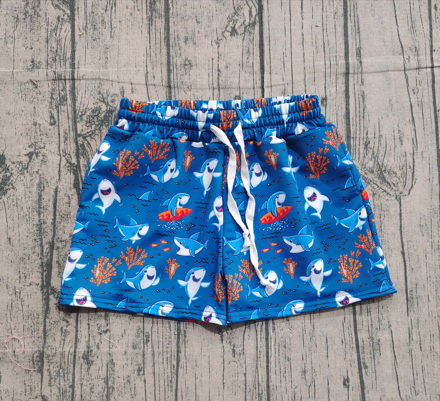 Pre-order S0585 boys shark navy trunk
