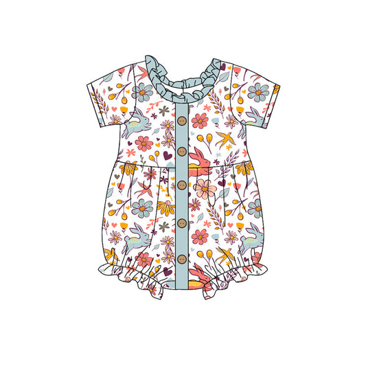 SR2022 pre-order baby girl clothes floral rabbit girl easter romper-2024.10.18