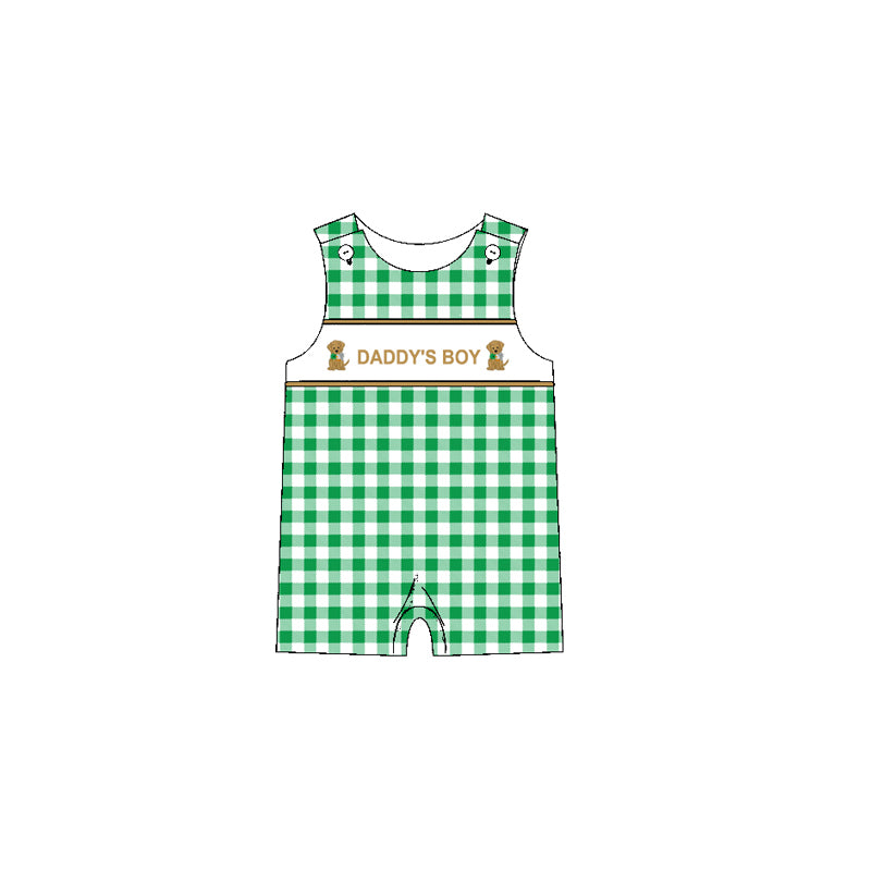 Pre-ordre SR2301 Baby daddy's boy green plaid romper（Deadline Dec.10）